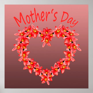 Mother's Day - Tulip Heart Illustration on Rose |  Poster