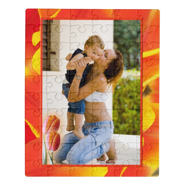 Mother's Day Tulip Petals Custom Photo Frame Jigsaw Puzzle (Puzzle Vertical)