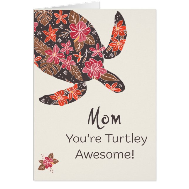 Mother's Day Turtle with Tropical Blooms Cards (Front)