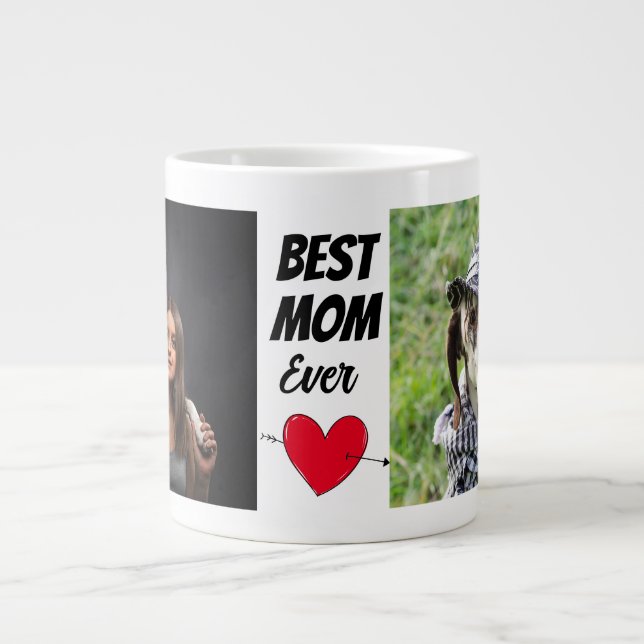 Mothers Day..two dog photos & text personalized Giant Coffee Mug (Front)