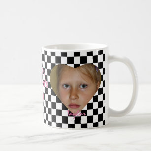Mother's Day Two Photo Names Checkered Black White Coffee Mug