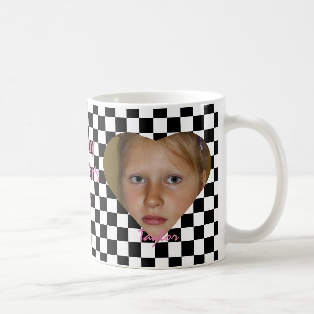 Mother's Day Two Photo Names Checkered Black White Coffee Mug (Right)