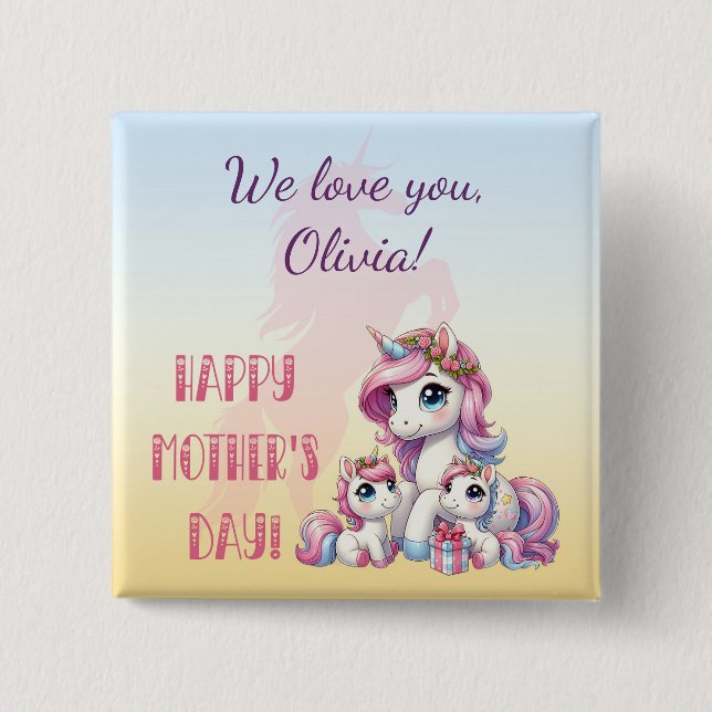 Mother's Day Unicorn-Themed Party Button (Front)