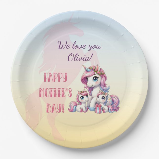 Mother's Day Unicorn-Themed Party Paper Plates (Front)