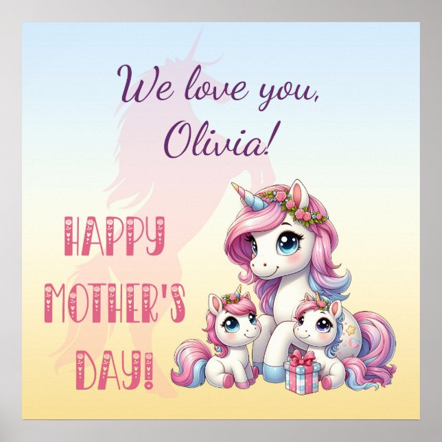 Mother's Day Unicorn-Themed Party Poster (Front)