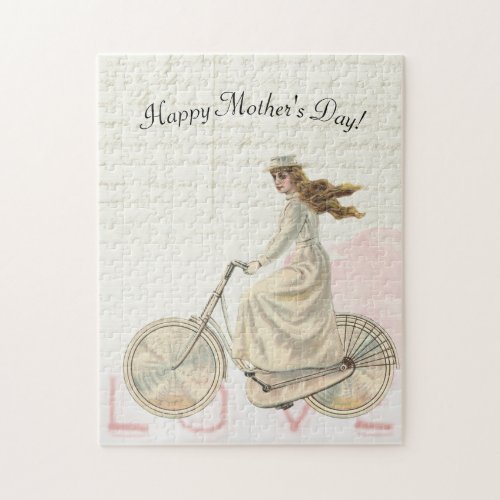 Mothers Day Victorian Woman Riding a Bike Love Jigsaw Puzzle