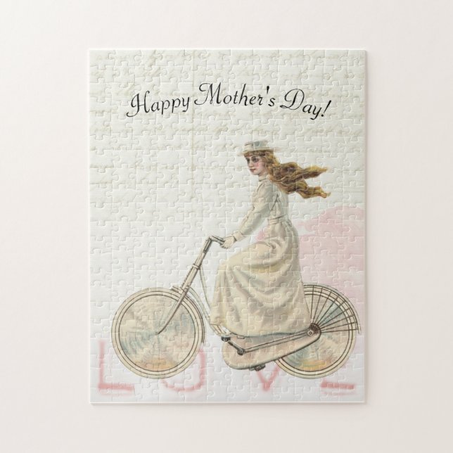 Mother's Day Victorian Woman Riding a Bike Love Jigsaw Puzzle (Vertical)