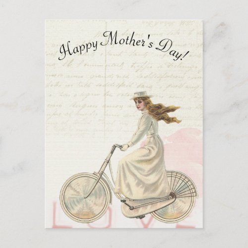 Mothers Day Victorian Woman Riding a Bike Love Postcard