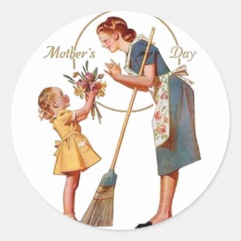 Mothers Day Vintage Classic Round Sticker by KraftyKays at Zazzle