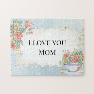 Mother's Day Vintage Frame Tea Cup Roses Daisies Jigsaw Puzzle