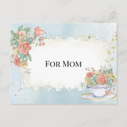 Mother's Day Vintage Frame Tea Cup Roses Daisies Postcard