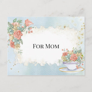 Mother's Day Vintage Frame Tea Cup Roses Daisies Postcard