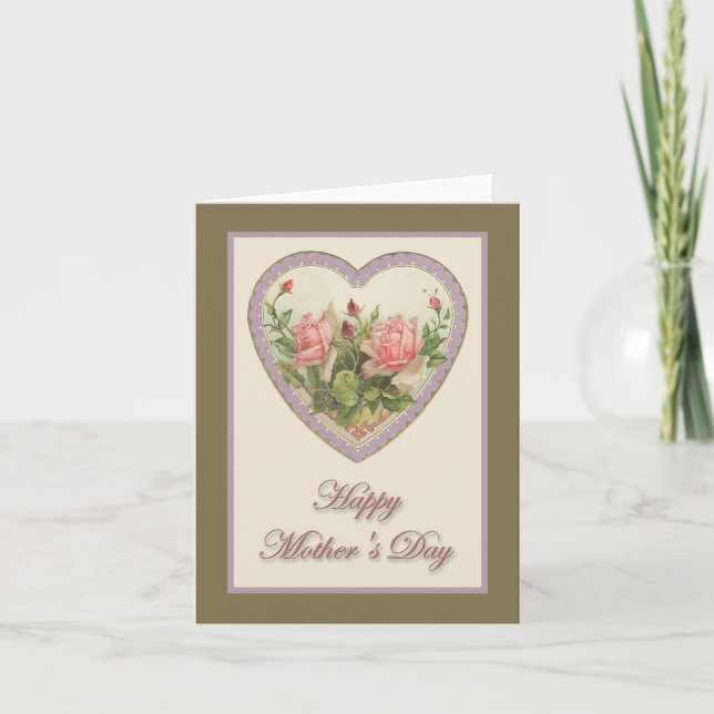 Mother's Day Vintage Heart & Flowers Card (Front)