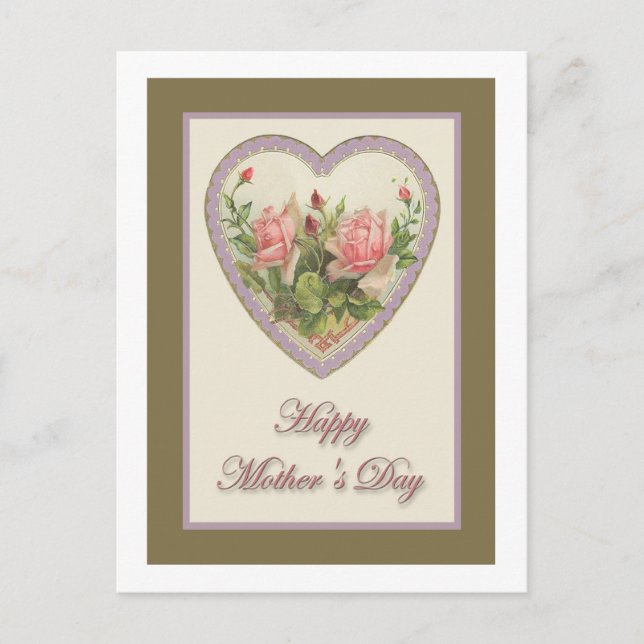 Mother's Day Vintage Heart & Flowers Postcard (Front)