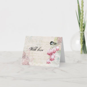 Mother's Day Vintage Post Mail Pink Tulips Bird Holiday Card
