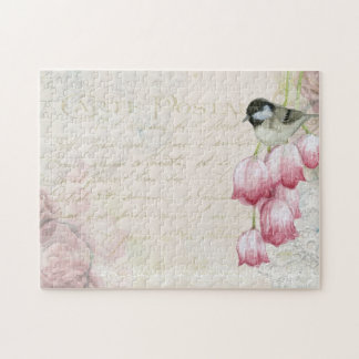 Mother's Day Vintage Post Mail Pink Tulips Bird Jigsaw Puzzle