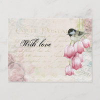 Mother's Day Vintage Post Mail Pink Tulips Bird