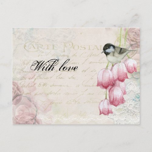 Mothers Day Vintage Post Mail Pink Tulips Bird Postcard