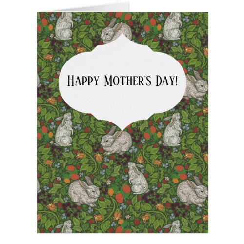 Mothers Day Vintage White Bunny Rabbit in Garden 