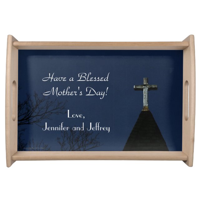 Mother's Day Vintage Wooden Cross, Name,  Serving Tray (Front)