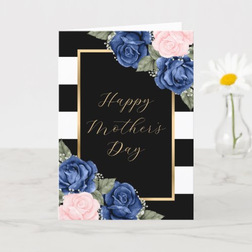 Mothers Day Watercolor Blue Pink Floral Photo Card