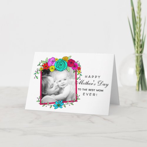 Mothers Day Watercolor Colorful Floral Add Photo Card