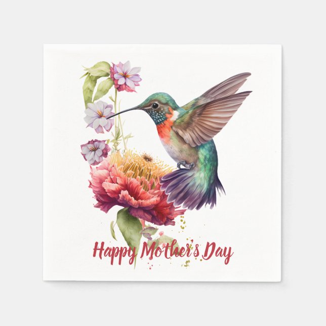 Mother's Day Watercolor Floral Hummingbird Art Napkins (Front)