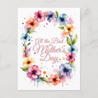 Mother's Day Watercolor Floral Wreath Holiday Postcard