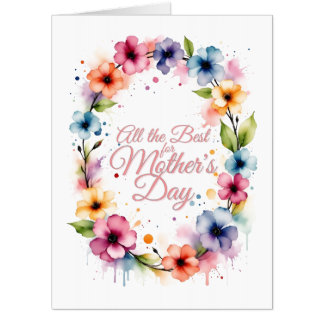 Mother's Day Watercolor Floral Wreath in Pink Card