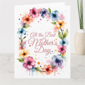 Mother's Day Watercolor Floral Wreath in Pink Card
