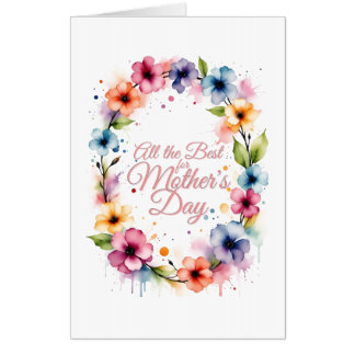 Mother's Day Watercolor Floral Wreath in Pink Card