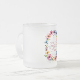 Mother's Day Watercolor Floral Wreath in Pink Frosted Glass Coffee Mug
