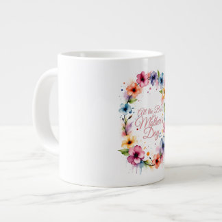 Mother's Day Watercolor Floral Wreath in Pink Giant Coffee Mug