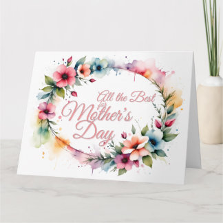 Mother's Day Watercolor Floral Wreath in Pink V2.0 Card