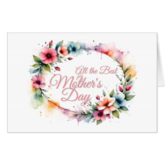 Mother's Day Watercolor Floral Wreath in Pink V2.0 Card