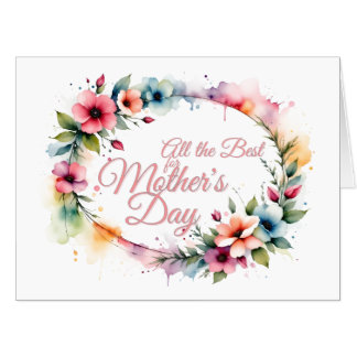 Mother's Day Watercolor Floral Wreath in Pink V2.0 Card