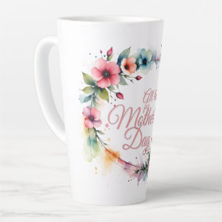 Mother's Day Watercolor Floral Wreath in Pink V2.0 Latte Mug