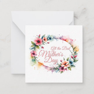 Mother's Day Watercolor Floral Wreath in Pink V2.0 Note Card