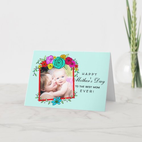 Mothers Day Watercolor Flowers Colorful Add Photo Card