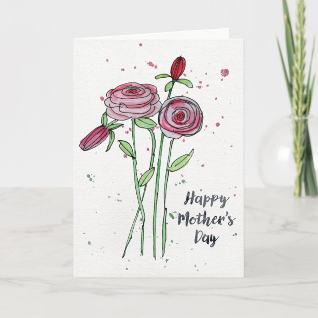 Mother's Day Watercolor Flowers Greeting Card (Front)