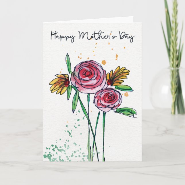 Mother's Day Watercolor Flowers Greeting Card (Front)