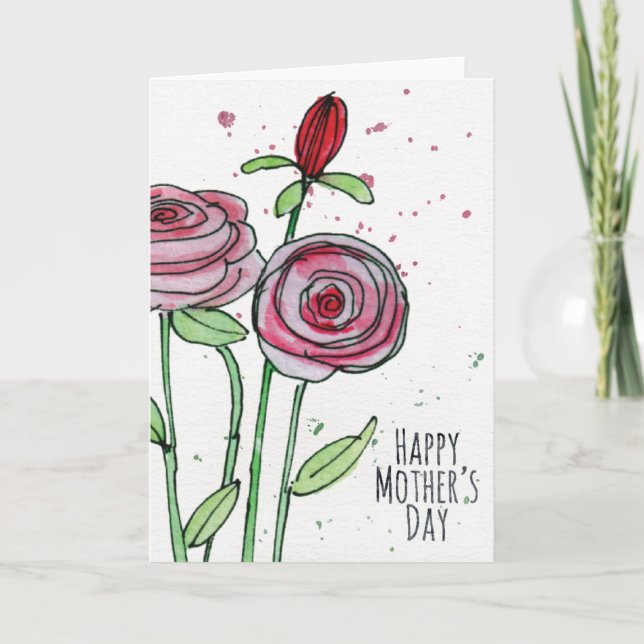 Mother's Day Watercolor Flowers Greeting Card (Front)