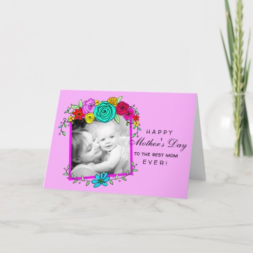 Mothers Day Watercolor Flowers Purple Add Photo Card