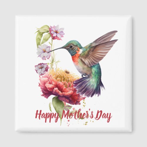 Mothers Day Watercolor Hummingbird  Flower Magnet