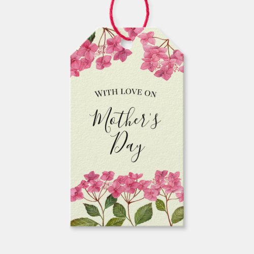 Mothers Day Watercolor Pink Hydrangea Lacecaps Gift Tags
