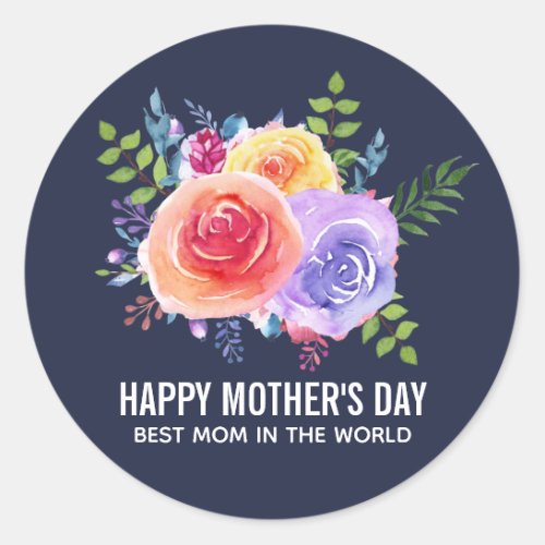 Mothers Day Watercolor Roses Floral Bouquet Classic Round Sticker