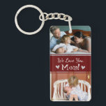Mother's Day We Love You Mom 4 photo Keychain<br><div class="desc">Two large rectangle photos on the front of key chain with the message "we love you mom!". Two square photo options on the back with custom name area. Just use the template to add your own photos and names. Great mothers day gift!</div>