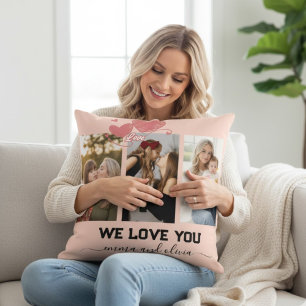 Mother's Day We love You Mom Family Photo Collage Throw Pillow