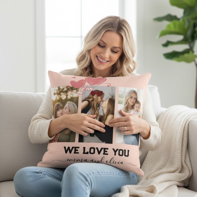 Mother's Day We love You Mom Family Photo Collage  Throw Pillow (Creator Uploaded)