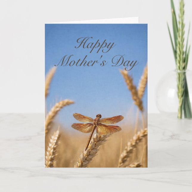 Mothers Day Wheat Golden Dragonfly Card (Front)